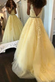 Fashion Ball Gown V Neck Prom Dresses with Appliques and Beads, Quinceanera Dresses STG15582