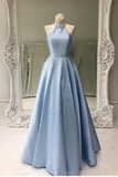 Open Back Floor Length Prom Dress With Pearls A Line Sleeveless Formal STGP74AHYZK