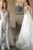 2022 New Arrival Scoop Neck Wedding Dresses See Through Tulle With Applique & Beading Detachable Skirt PMGFEB78
