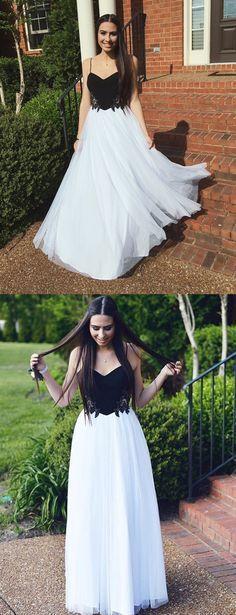 Pretty A-line Black and White Sweetheart Neck Long prom Dress