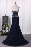 2022 Mermaid Sweetheart Prom Dresses Tulle With Beads And Rhinestones PX8XQLQF