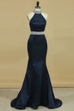 2024 Satin Prom Dresses Halter Open Back With P6EJGQ6T