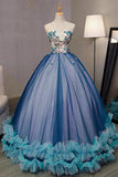 Ball Gown V Neck Sleeveless Appliqued Tulle Prom Dress Hot Quinceanera STGP46YC47P