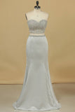 2024 Satin Floor Length Two-Piece Prom Dresses Sweetheart Beaded PX64DQM2