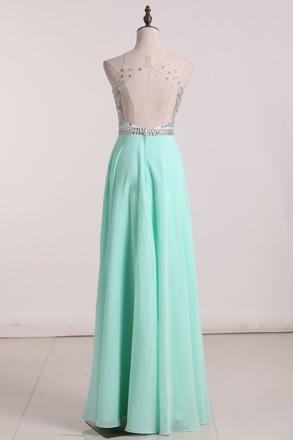 2022 Prom Dresses Open Back A Line Chiffon & Tulle With Beads P96Q51TY