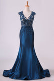 2024 Prom Dresses V Neck Mermaid With Beading And PF685Q16