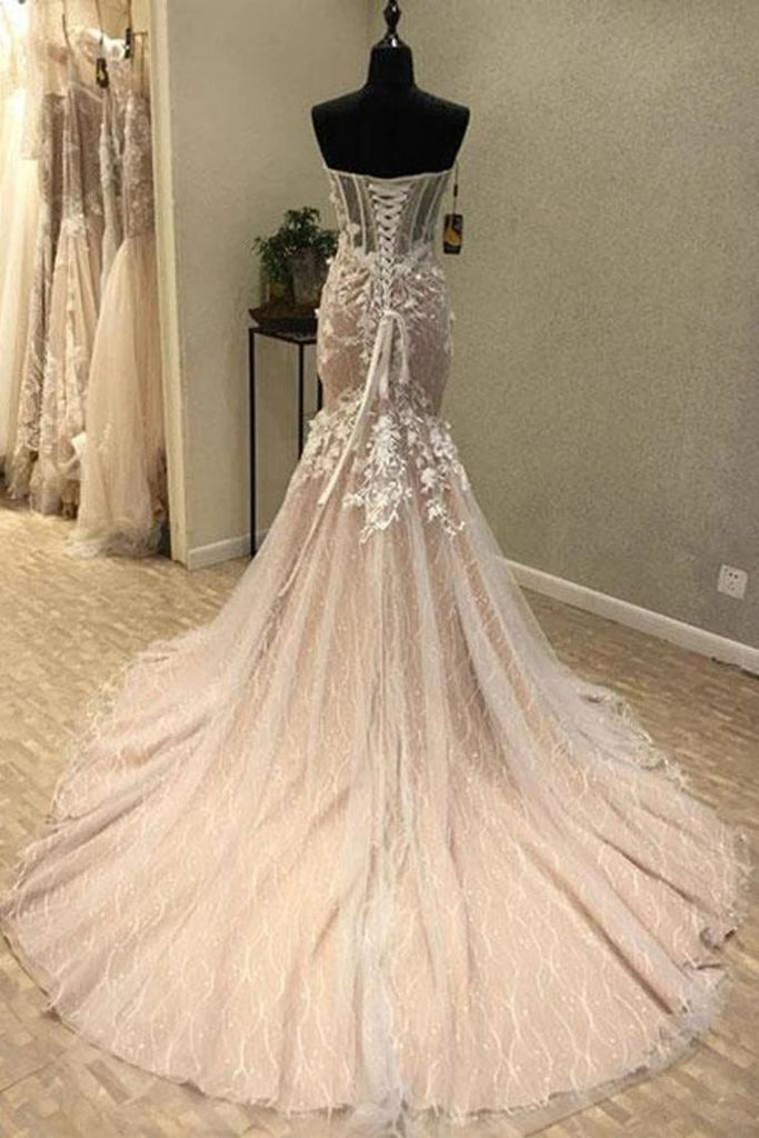 Gorgeous Sweetheart Mermaid Lace Appliqued Wedding Dresses Strapless Bridal STGPJ18HD74