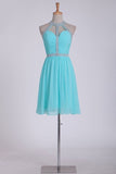 2024 Sexy Open Back Homecoming Dresses Chiffon With Beads Short/Min P5JE96AQ