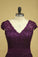 2022 Plus Size Grape Modest Lace Evening Dresses V-Neck Sheath/Column With Applique And P14YNPCN