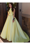 Daffodil Satin Sleeveless Criss-Cross Neckline Prom Dress With Sweep STGPKEZK54J