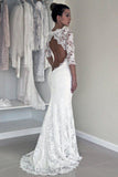 2022 Long Sleeve Lace Open Back Mermaid Long Custom Affordable Wedding Dresses