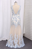 2022 Sexy V Neck Low Back Prom Dress Tulle Embellished With Beaded PB6JA7RD