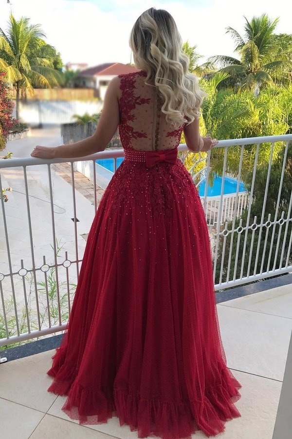 2024 A Line Scoop Tulle Prom Dresses With Applique PPGDM2DF