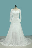 2024 Scoop Long Sleeves Lace Wedding Dresses With Applique And PTYRLXK3