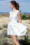 A Line Round Neck Open Back Short Beach Wedding Dress with Lace Pockets STG15018