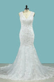 2022 New Arrival V Neck Wedding Dresses Tulle Mermaid With Applique P6RDLCNF
