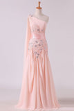 2022 One Shoulder A Line Prom Dresses With Applique & Ruffles Floor PNYN4BYD