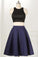 Straight Two Piece Jewel Sleeveless Knee-Length Black Homecoming Dresses