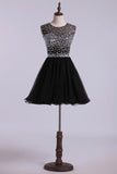 2024 Scoop Beaded Bodice A Line Prom Dress Short With PY72ZLAN