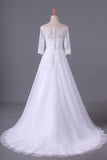 2024 Shiny Wedding Dresses Bateau Half Length Sleeve A Line PLG2C7EY