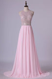 2024 Heavily Beaded Bodice Scoop A Line Prom Dresses Chiffon Open PXHDBN73
