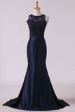 2024 Satin Scoop With Applique And Beads Prom Dresses Mermaid PH4S2AXB