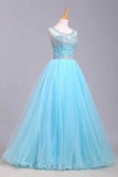 2024 Bateau Beaded Bodice A Line/Princess Prom Dress With Tulle Skirt Open PA6F9HPY