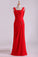 2022 Red Chiffon Evening Dresses Ruffled Bodice P5SKQN14