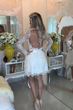 2024 Lace V Neck A Line Homecoming Dresses Long Sleeves Lace PSB4BR4M
