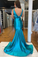 Mermaid Glitter Cyan Satin Backless Prom Dress