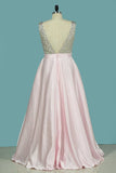 2024 A-Line Prom Dresses Beaded Bodice Satin A Line P2FJLB5H