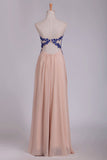 2024 A Line Sweetheart Open Back Prom Dresses Chiffon With Applique Floor PDJX4NP4