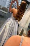 Sevy Glitter V Neck Spaghetti Straps Long Prom Dress