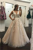 Fashion Ball Gown V Neck Prom Dresses with Appliques and Beads, Quinceanera Dresses STG15582