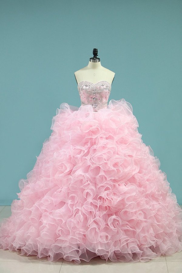 2022 Organza Quinceanera Dresses Sweetheart With Beads And Applique Court PTKRQ3XX