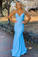 Mermaid Blue Sexy Backless Long Prom Dress