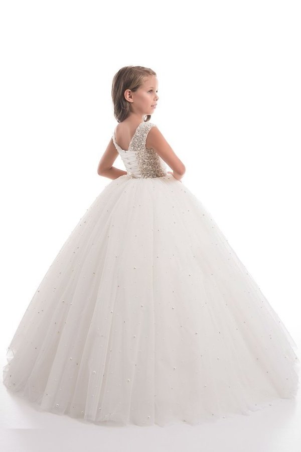 2022 New Arrival Flower Girl Dresses Ball Gown Scoop Tulle With Beads P6S4AH3S