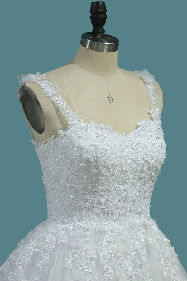 2022 Off The Shoulder A Line Tulle Wedding Dresses With Applique P6DPG73Q