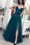 Charming A Line Tulle Spaghetti Straps Beading Prom Dresses Evening STGP6CP4ZJB