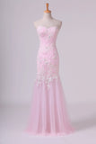 2024 Sweetheart Mermaid Ruffled Bodice Prom Dresses With Rhinestone&Applique PD4BR8F5