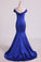 2022 Prom Dresses Off The Shoulder Satin Mermaid Dark Royal Blue Sweep P5K3ER4T