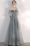A-line Strapless Starlight Princess Grey Prom Dress Long Evening Dress