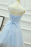 2024 Homecoming Dresses Scoop Tulle With Applique And Sash P2DD8BX5