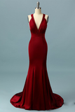 Sexy Mermaid Red Prom Dress V Neck Evening Dress