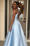 Open Back Floor Length Prom Dress With Pearls A Line Sleeveless Formal STGP74AHYZK