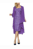 Purple Sheath Knee Length Cap Sleeves Lace Up Mother of the Bride Dresses