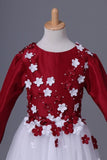 2024 Bicolor Flower Girl Dresses Short Sleeve Scoop A-Line Satin & PLEESLKK