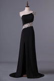 2022 Prom Dresses A Line One Shoulder With Slit And Beading Sweep P7QBSE9B