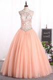 2024 Ball Gown High Neck Quinceanera Dresses Tulle With Applique PJ8HSBGN