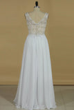 2024 Chiffon & Lace Prom Dresses V Neck With Beading A Line PR6HCFKT